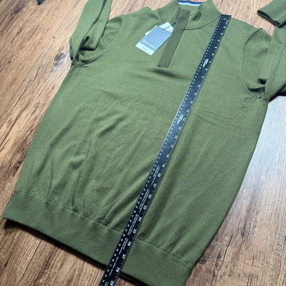 Mizzen Main Preston Quarter Zip Sweater Mens L Dark Green Merino Wool Preppy NWT - Picture 6 of 11